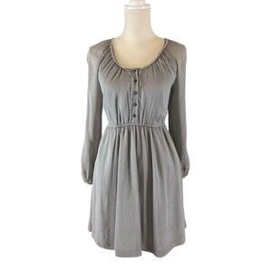 J. Crew 100% Silk Long Sleeve Dress Women's 0 Gray Pockets Elastic Waist Buttons